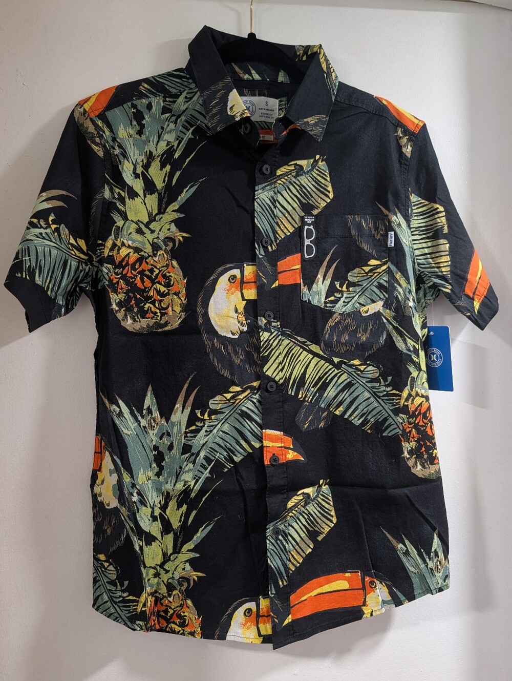 Hurley Black and Orange Tropical Print Shirt